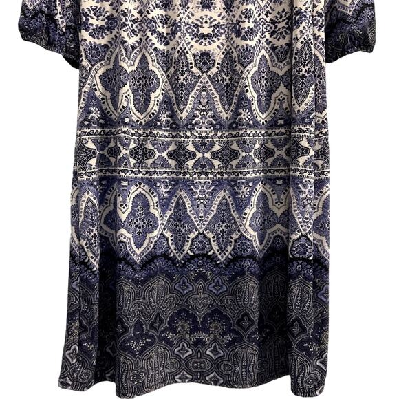 Mlle Gabrielle Dress Size Medium Blue Patterned Boho Scoop Neck 3/4 Sleeves - Picture 3 of 7